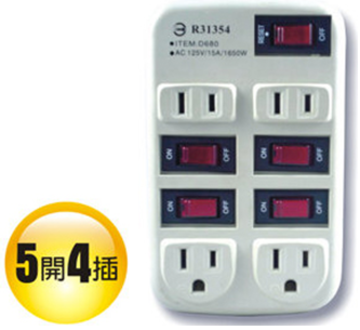 5開4插分接器｜AC125V 規格具過載跳脫與突波吸收設計